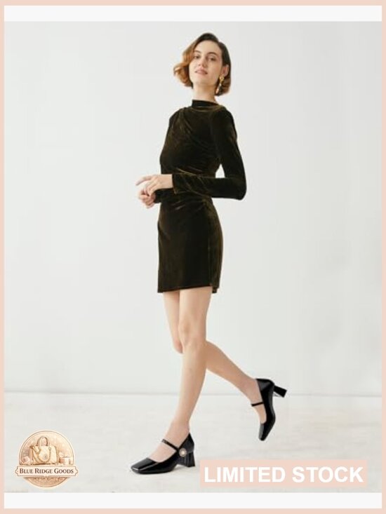 Patent Leather Mary Janes - Chunky Heel Pumps with Buckle Strap, Retro Square